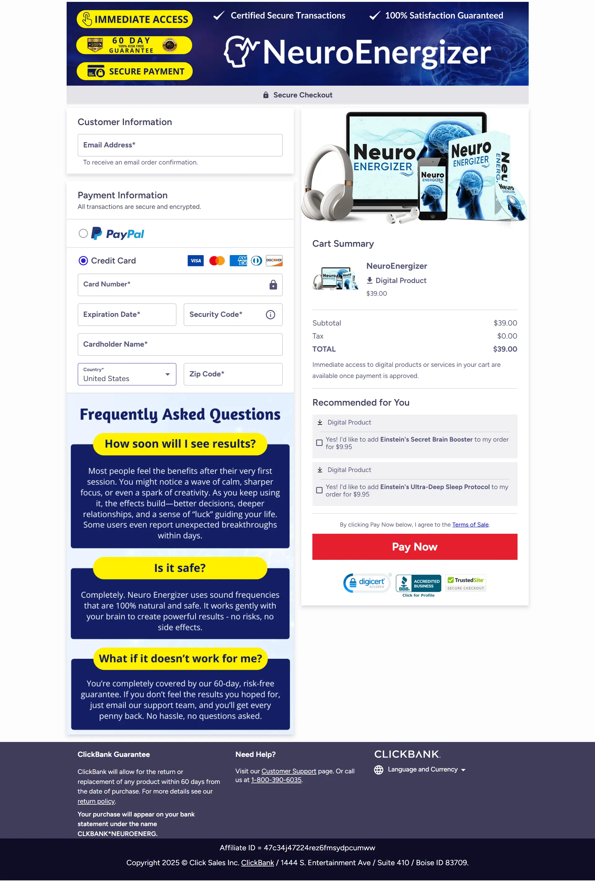 Neuro Energizer Checkout Page